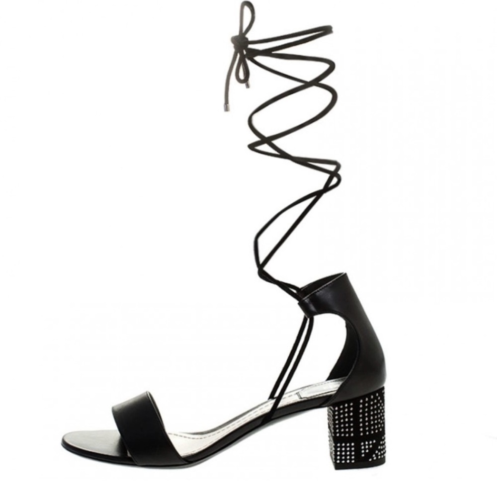 Dior Black Leather Rainbow Stellar Block Heel Lace Up Sandals Size 37.5 US 37.5